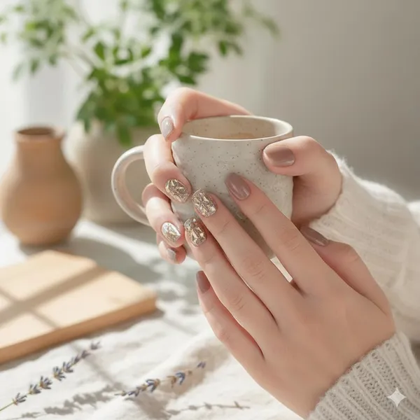 Nude_Gold_Foil_Accent_Press_On_Nails
