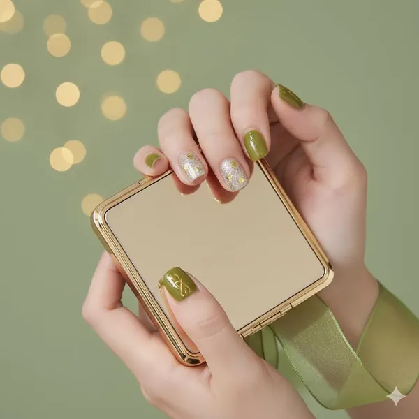 Olive_Green_Press_On_Nails_With_Gold_Glitter_Accents_24_Pcs