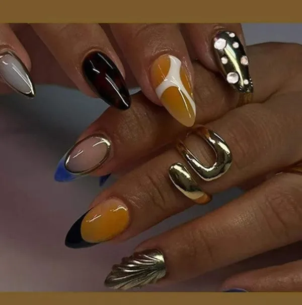 Mustard_Blue_Swirl_Press_On_Nails_Navy_Mustard_Nude_With_Gold_Shell_Star_Accents
