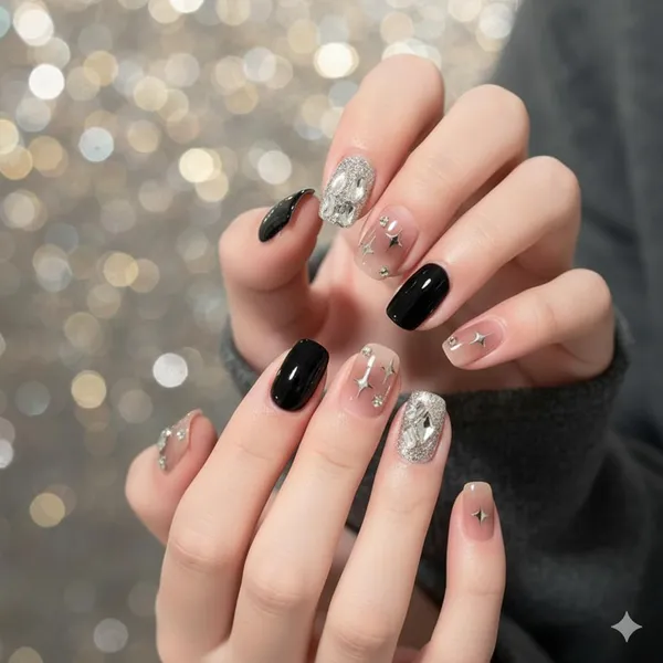 Silver_Glam_Star_Press_On_Nails_Black_Nude_With_Silver_Glitter_Star_Accents