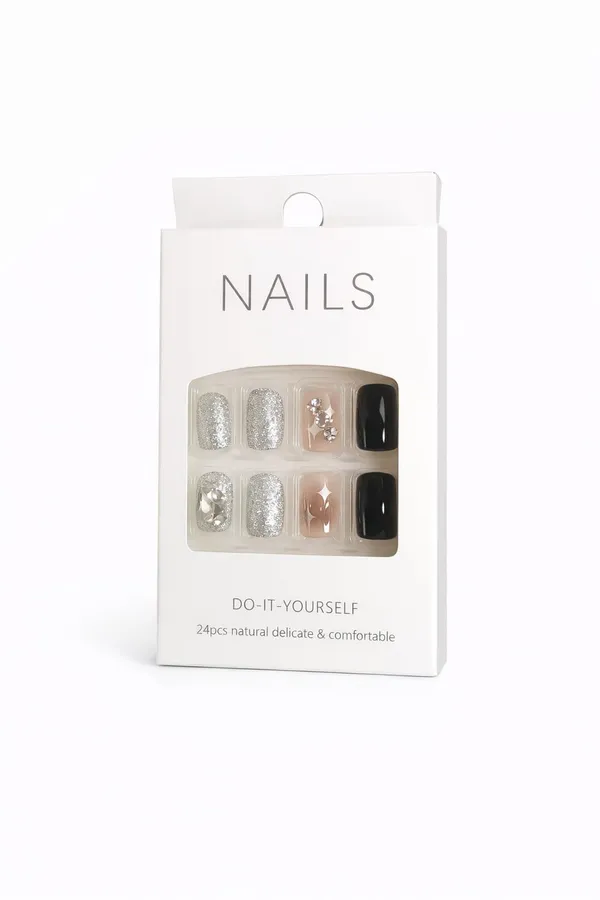 Silver_Glam_Star_Press_On_Nails_Black_Nude_With_Silver_Glitter_Star_Accents