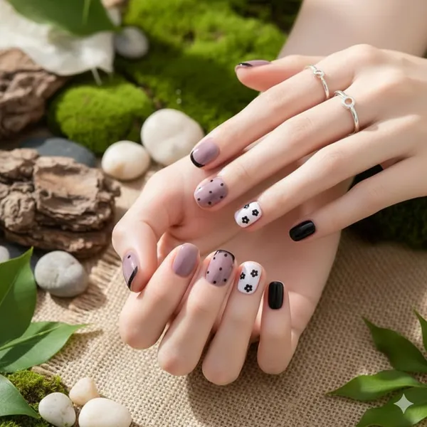 Purple_Press_On_Nails_Floral_Polka_Dot_24Pcs