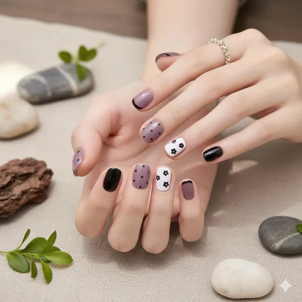 Purple_Press_On_Nails_Floral_Polka_Dot_24Pcs