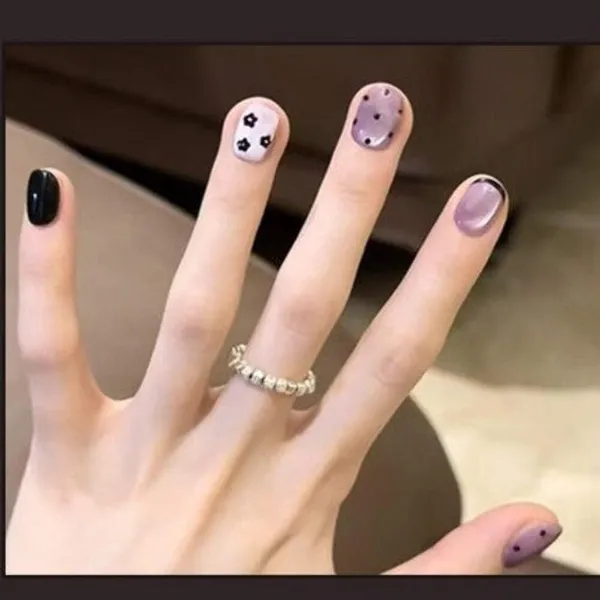 Purple_Press_On_Nails_Floral_Polka_Dot_24Pcs