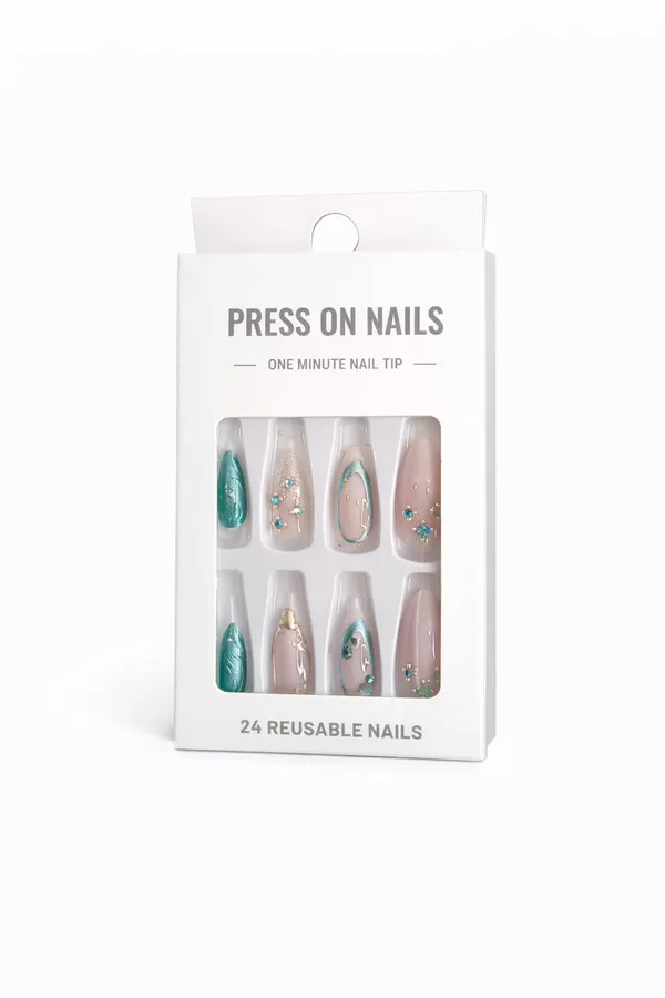 Pink_Teal_Stiletto_Press_On_Nails_Elegant_Designer_Artificial_Nails
