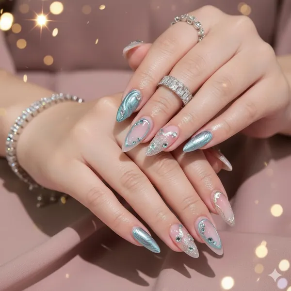 Pink_Teal_Stiletto_Press_On_Nails_Elegant_Designer_Artificial_Nails