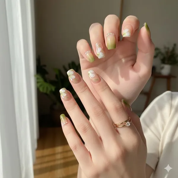 Olive_Daisy_Gradient_Press_On_Nails_Green_Ombre_With_White_Floral_Accents