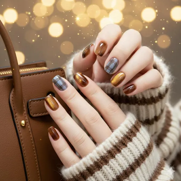 Brown_Chrome_Press_On_Nails_With_Plaid_Accents_24_Pcs