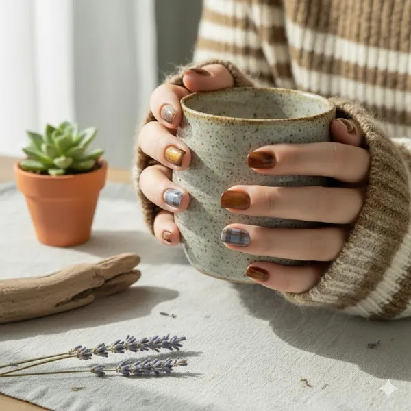 Brown_Chrome_Press_On_Nails_With_Plaid_Accents_24_Pcs