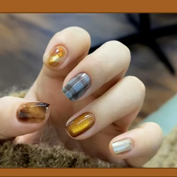Brown_Chrome_Press_On_Nails_With_Plaid_Accents_24_Pcs