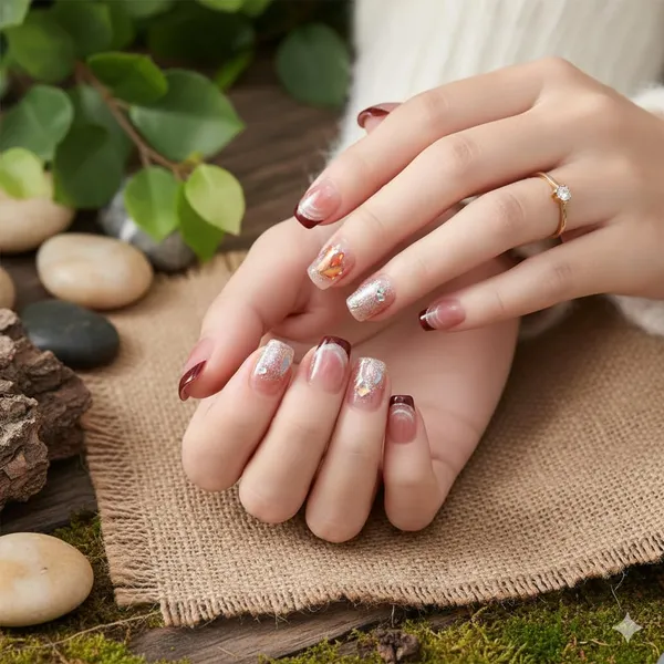 Burgundy_French_Tip_Press_On_Nails_Gold_Glitter_24Pcs