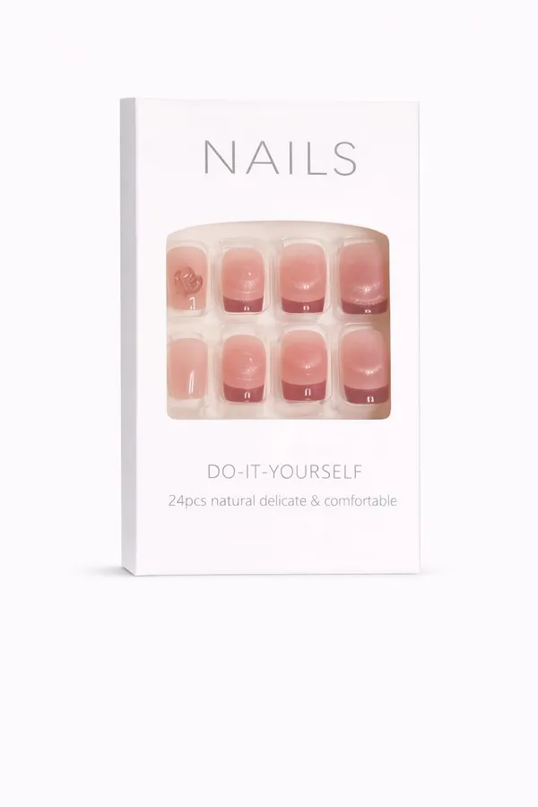 Burgundy_French_Tip_Press_On_Nails_Gold_Glitter_24Pcs