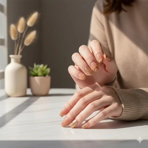 Golden_Confetti_Press_On_Nails_Nude_With_Gold_Foil_Flakes