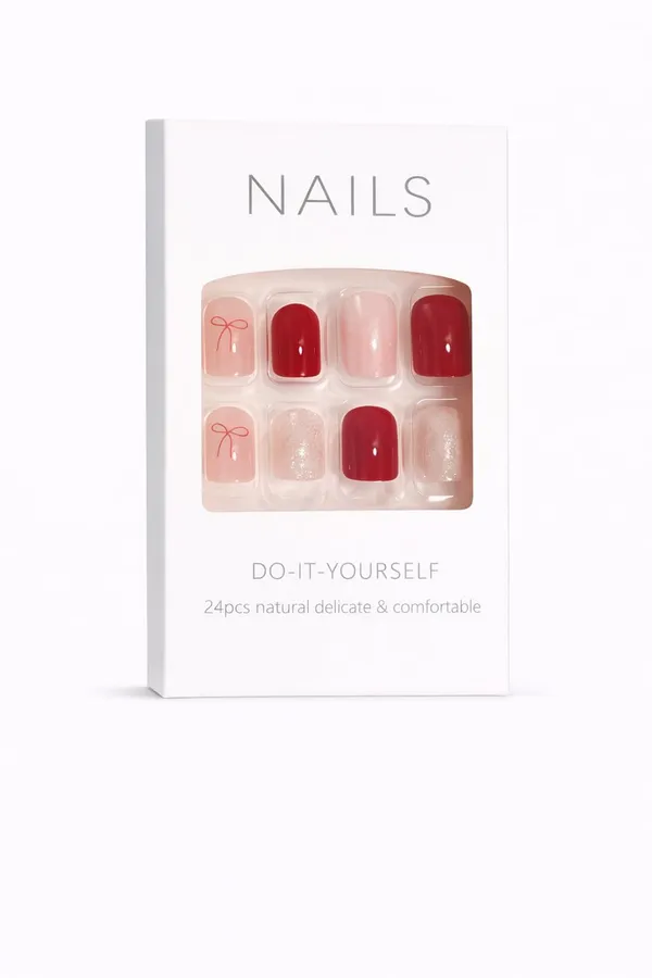 Burgundy_Red_Press_On_Nails_With_Bow_Silver_Glitter_24_Pcs