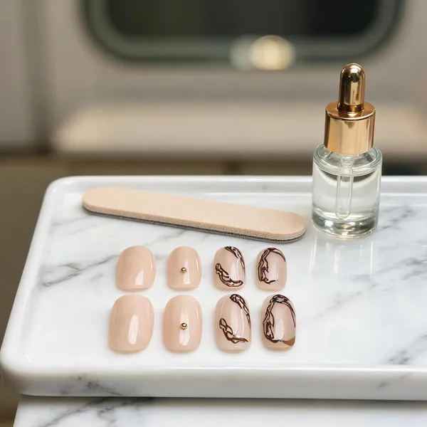 Nude_Gold_Marble_Press_On_Nails_Soft_Pink_With_Brown_Gold_Marble_Crystal_Accents