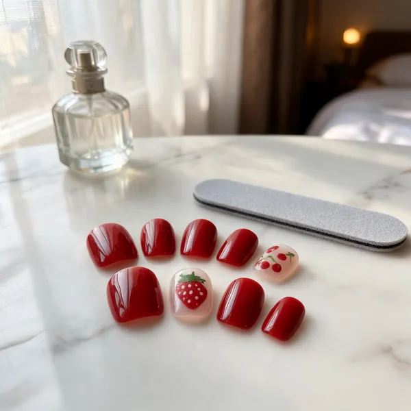 Berry_Delight_Press_On_Nails_Red_With_Strawberry_Cherry_Accents