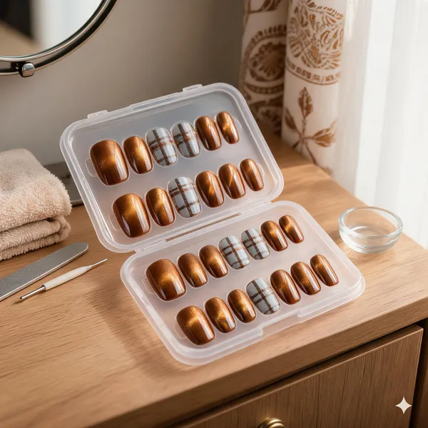 Brown_Chrome_Press_On_Nails_With_Plaid_Accents_24_Pcs