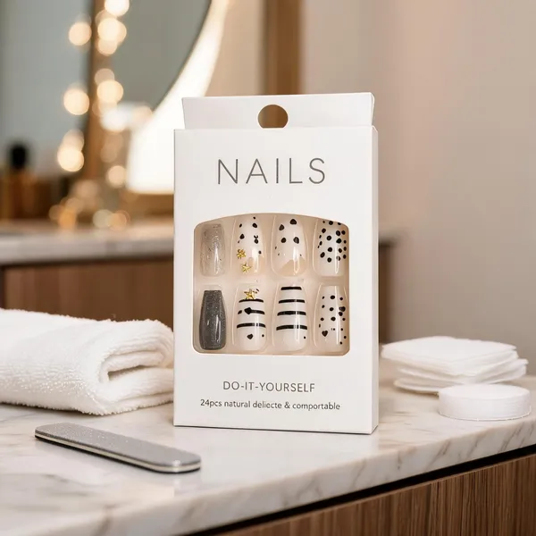 White_Glitter_Stripe_Press_On_Nails_Polka_Dot_Stripe_With_Gold_Star_Accents