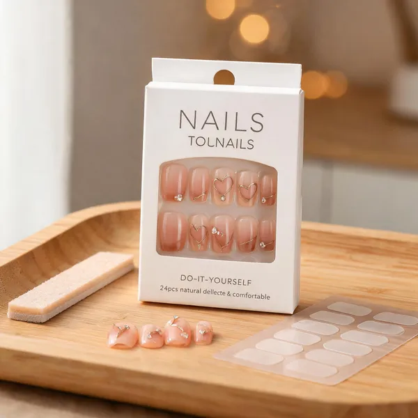 Rosy_Heart_Charm_Press_On_Nails_Pink_Gradient_With_Gold_Heart_Accents