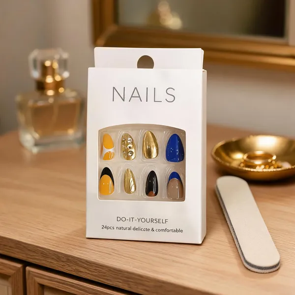 Mustard_Blue_Swirl_Press_On_Nails_Navy_Mustard_Nude_With_Gold_Shell_Star_Accents