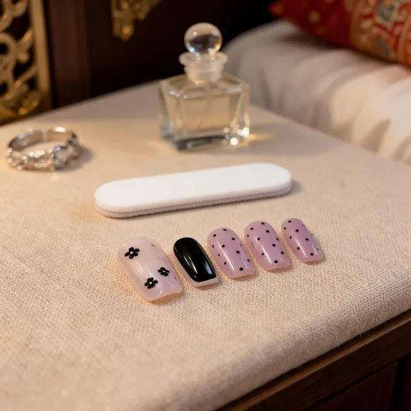 Purple_Press_On_Nails_Floral_Polka_Dot_24Pcs