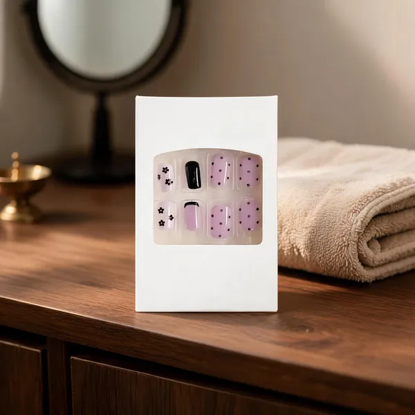 Purple_Press_On_Nails_Floral_Polka_Dot_24Pcs