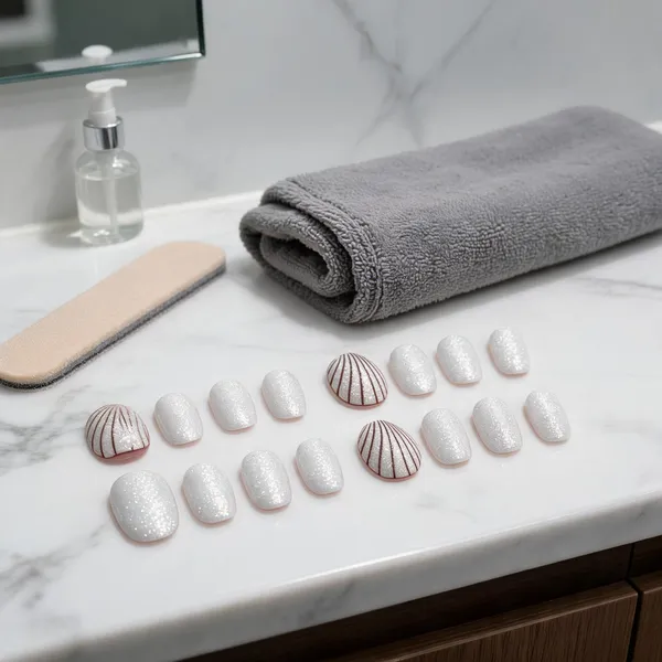White_Shell_Design_Press_On_Toenails_24_Pcs_Elegant_Diy_Toenails