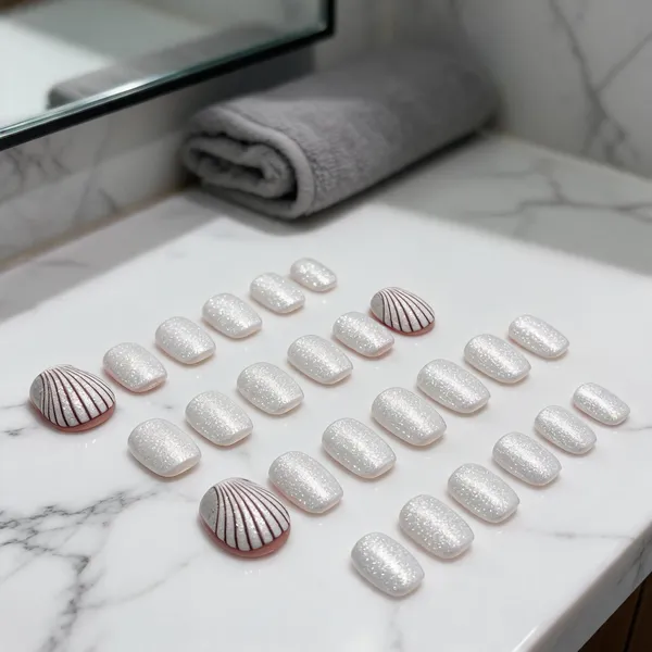 White_Shell_Design_Press_On_Toenails_24_Pcs_Elegant_Diy_Toenails