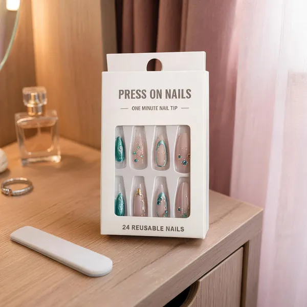 Pink_Teal_Stiletto_Press_On_Nails_Elegant_Designer_Artificial_Nails
