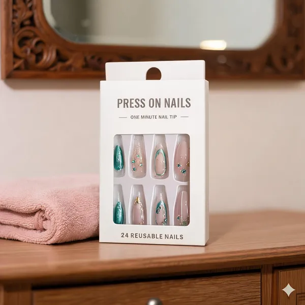 Pink_Teal_Stiletto_Press_On_Nails_Elegant_Designer_Artificial_Nails