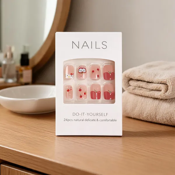 Cherry_Blossom_Press_On_Nails_Nude_With_Red_Cherry_Owl_Accents