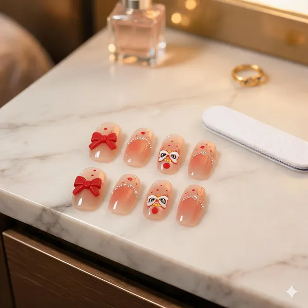 Lucky_Charm_Press_On_Nails_Nude_With_Red_Hearts_Bow_Accents