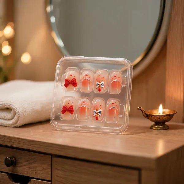 Lucky_Charm_Press_On_Nails_Nude_With_Red_Hearts_Bow_Accents