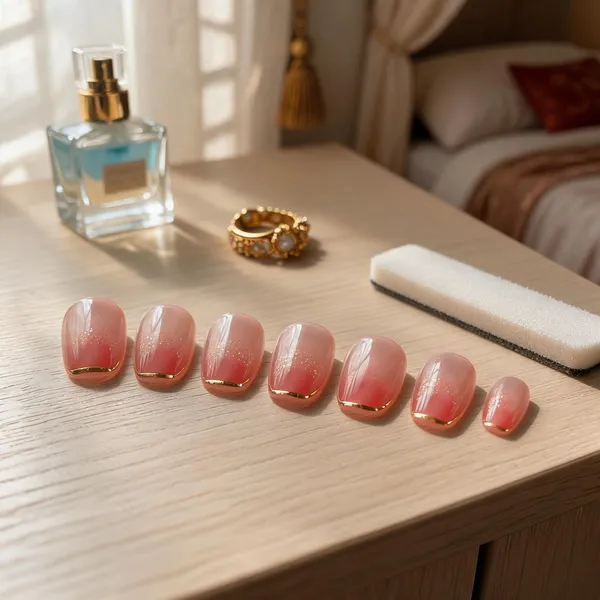 Coral_Sunset_Press_On_Nails_Nude_To_Coral_Gradient_With_Gold_Trim