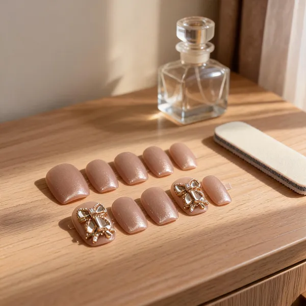 Nude_Gold_Foil_Accent_Press_On_Nails