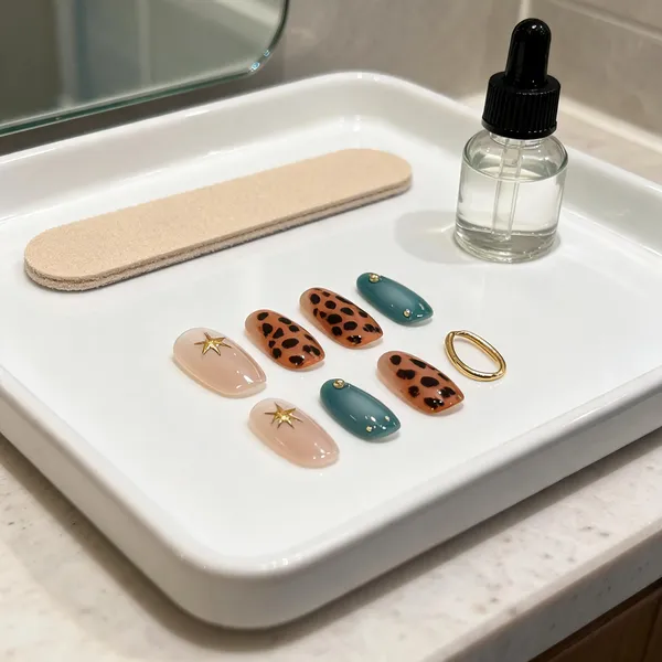 Teal_Tortoise_Shell_Press_On_Nails_Nude_Brown_Teal_With_Gold_Accents