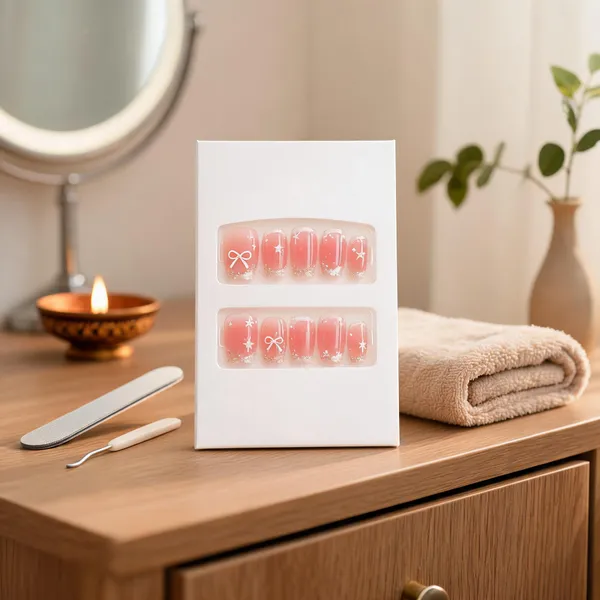 Pink_French_Tip_Press_On_Nails_Bow_Star_24Pcs