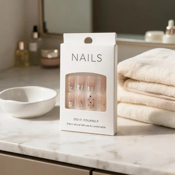 Nude_Polka_Dot_Press_On_Nails_Soft_Pink_With_Black_Dots_Silver_Accents