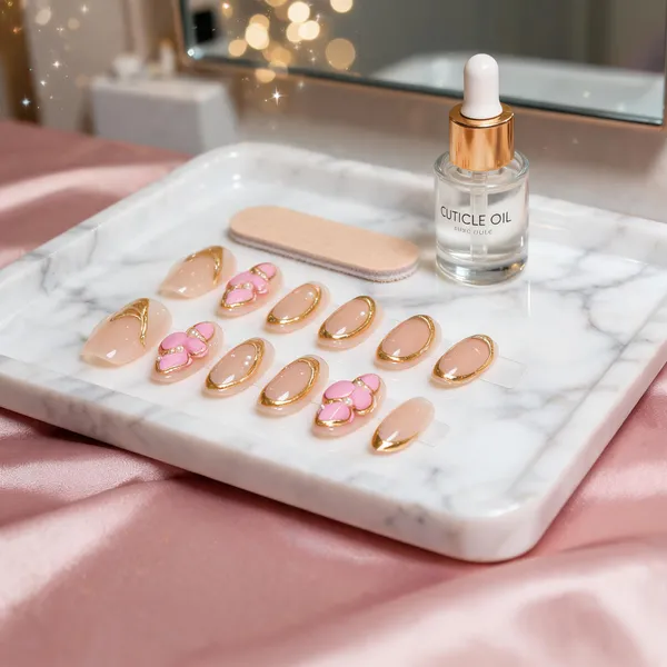 Nude_Pink_Butterfly_Press_On_Nails_Soft_Pink_With_Gold_Trim_3D_Butterfly_Accents