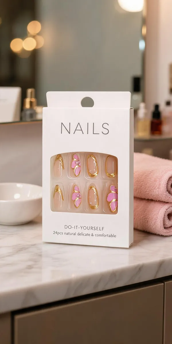 Nude_Pink_Butterfly_Press_On_Nails_Soft_Pink_With_Gold_Trim_3D_Butterfly_Accents
