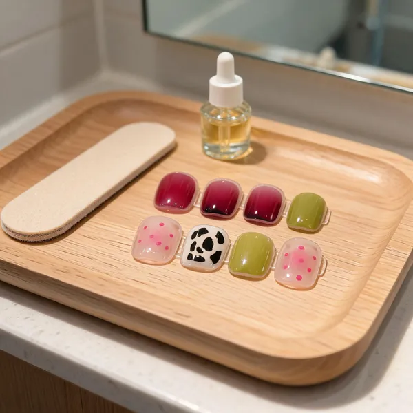Wild_Berry_Mix_Press_On_Nails_Burgundy_Pink_Olive_Cow_Print