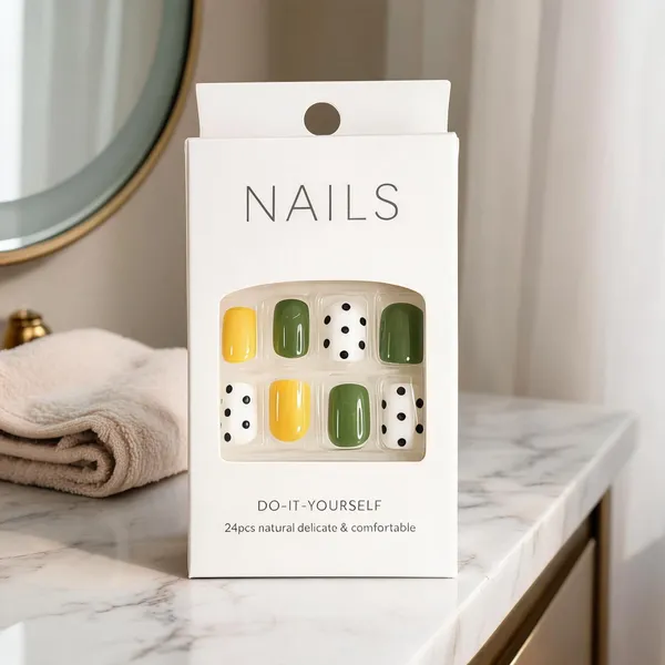 Olive_Garden_Press_On_Nails_Green_Yellow_With_Polka_Dot_Accents