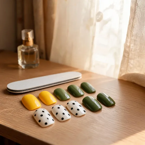 Olive_Garden_Press_On_Nails_Green_Yellow_With_Polka_Dot_Accents