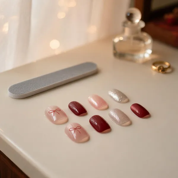 Burgundy_Red_Press_On_Nails_With_Bow_Silver_Glitter_24_Pcs