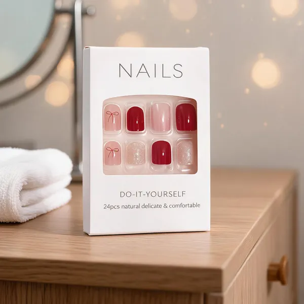 Burgundy_Red_Press_On_Nails_With_Bow_Silver_Glitter_24_Pcs