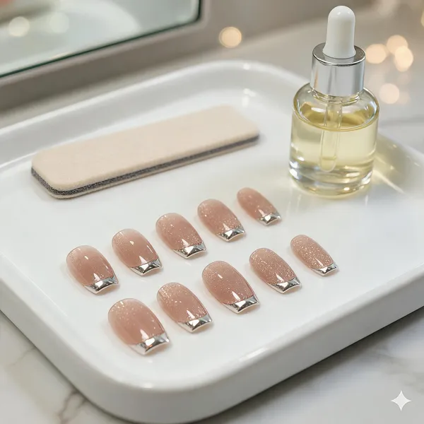 Nude_Silver_French_Tip_Bridal_Press_On_Nails