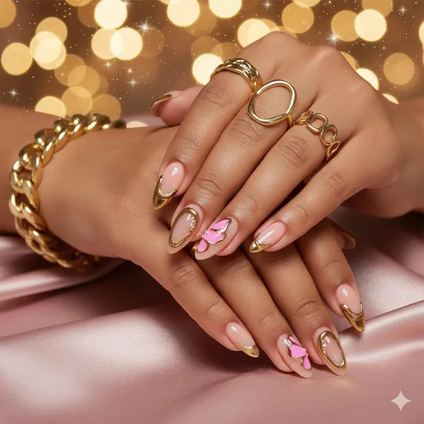 Nude_Pink_Butterfly_Press_On_Nails_Soft_Pink_With_Gold_Trim_3D_Butterfly_Accents