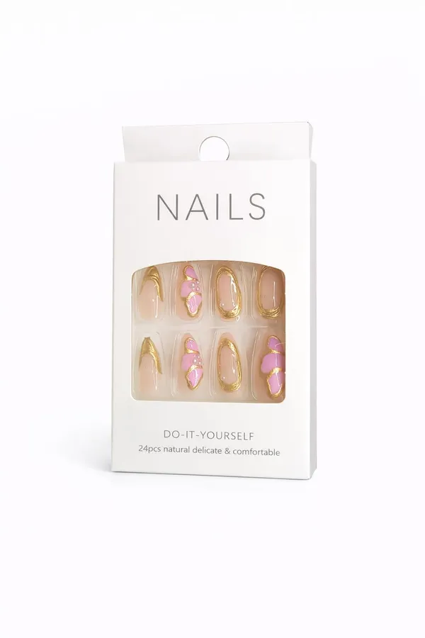 Nude_Pink_Butterfly_Press_On_Nails_Soft_Pink_With_Gold_Trim_3D_Butterfly_Accents