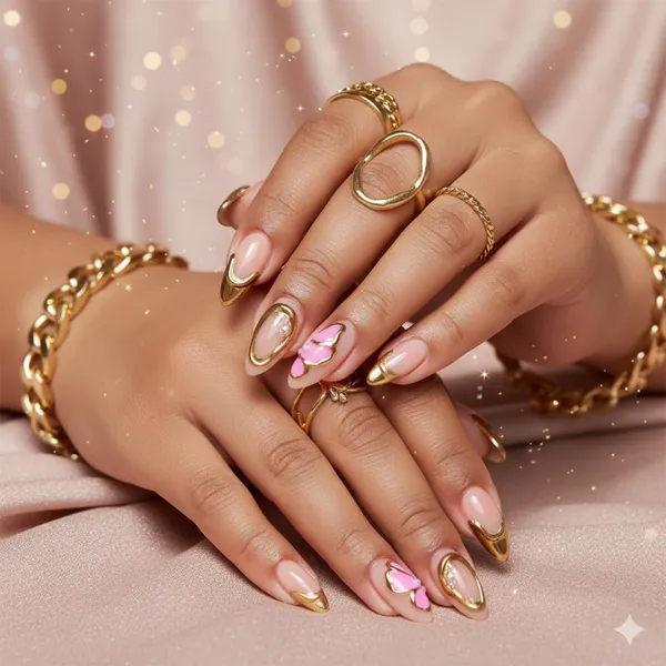 Nude_Pink_Butterfly_Press_On_Nails_Soft_Pink_With_Gold_Trim_3D_Butterfly_Accents