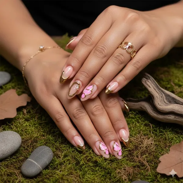 Nude_Pink_Butterfly_Press_On_Nails_Soft_Pink_With_Gold_Trim_3D_Butterfly_Accents